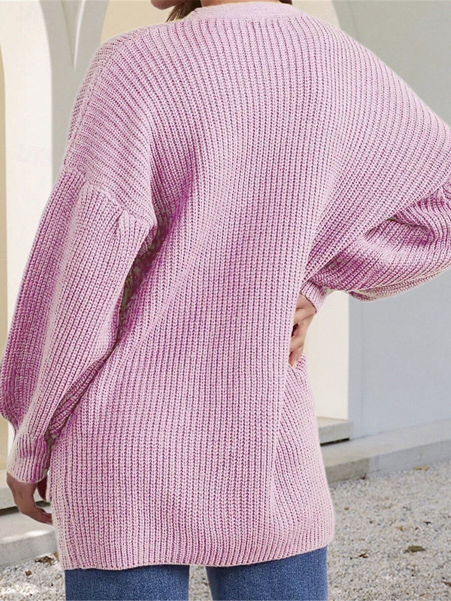 Dames Trui Vest Casual Zacht Heldere kleur Geribd Open voorzijde Zak Gebreid Lange mouw Normale tops breien Buiten Dagelijks Weekend Blozend Roze Rood Herfst Winter 2025 - $29.99 –P4