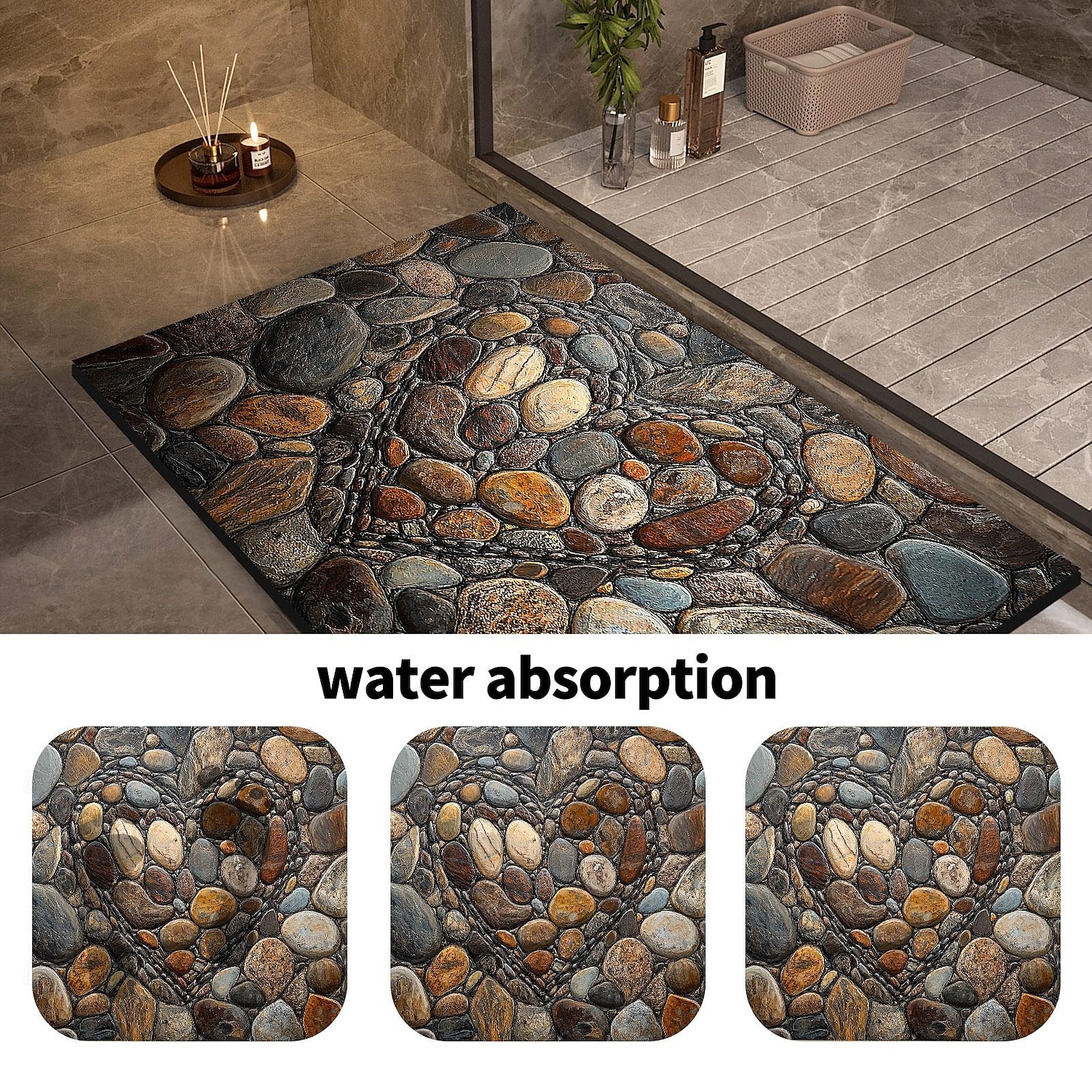 Pebble Bathroom Rug, Polyester Rectangle Door Mat, Super Absorbent, Non-Slip, Easy-to-Clean, Stain-Resistant Bath Mat 2025 - $8.99 –P18