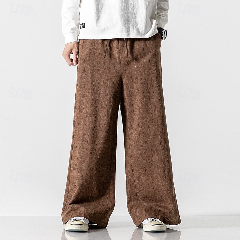 Voor heren Broek Vrijetijdsbroek Zak Trekkoord Recht been Streep Comfort Buiten Dagelijks Modieus Casual Donker Bruin Zwart Micro-elastisch 2025 - $42.99 –P10