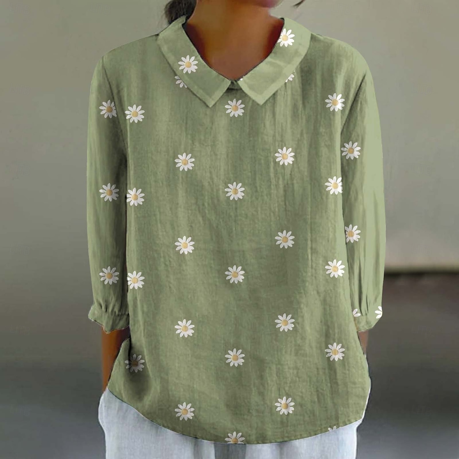 Women's Shirt Linen-Inspired Shirts Long Sleeve Shirt Collar White Blue Green Spring Fall 2025 - $29.99 –P1