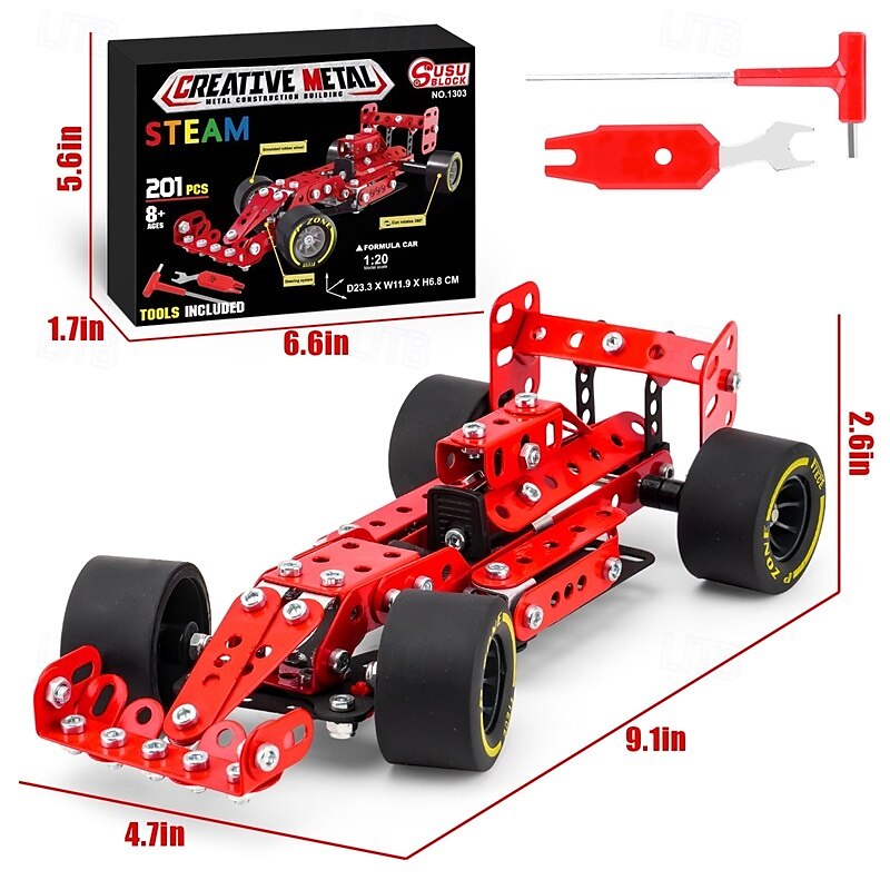 2025年 ビルディングキット カーモデル 120 スケール レースカー メタルモデル STEM プロジェクト ビルディング STEM プロジェクト おもちゃ 男の子用 8-12 レッド 車両 DIY 組み立て メタルモデル  コレクション – $31.99 –P6