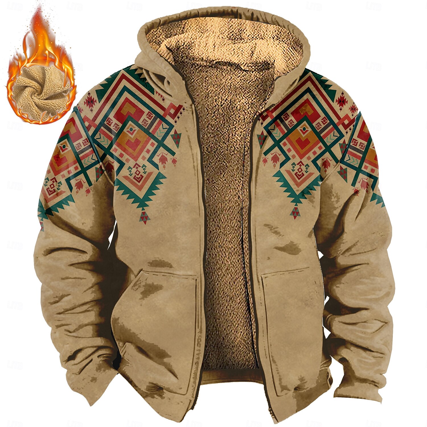Hombre Cowboy Vellón Sudaderas Sudadera Sudadera Sudadera con capucha Con Capucha Étnico Impresión 3D Deporte Vacaciones Ropa de calle Marrón Gris Correa Otoño Invierno Diseñador 2025 - $49.99 –P1