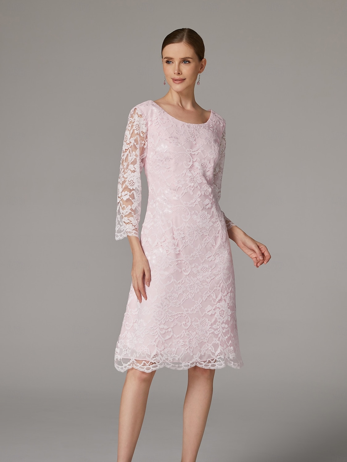Two Piece A-Line Dress Beach Wedding Suit Mother of the Bride Dress Elegant Plus Size Jewel Neck Tea Length Chiffon Lace Short Sleeve Jacket Dresses with Solid Color 2025 - $149.99 –P1