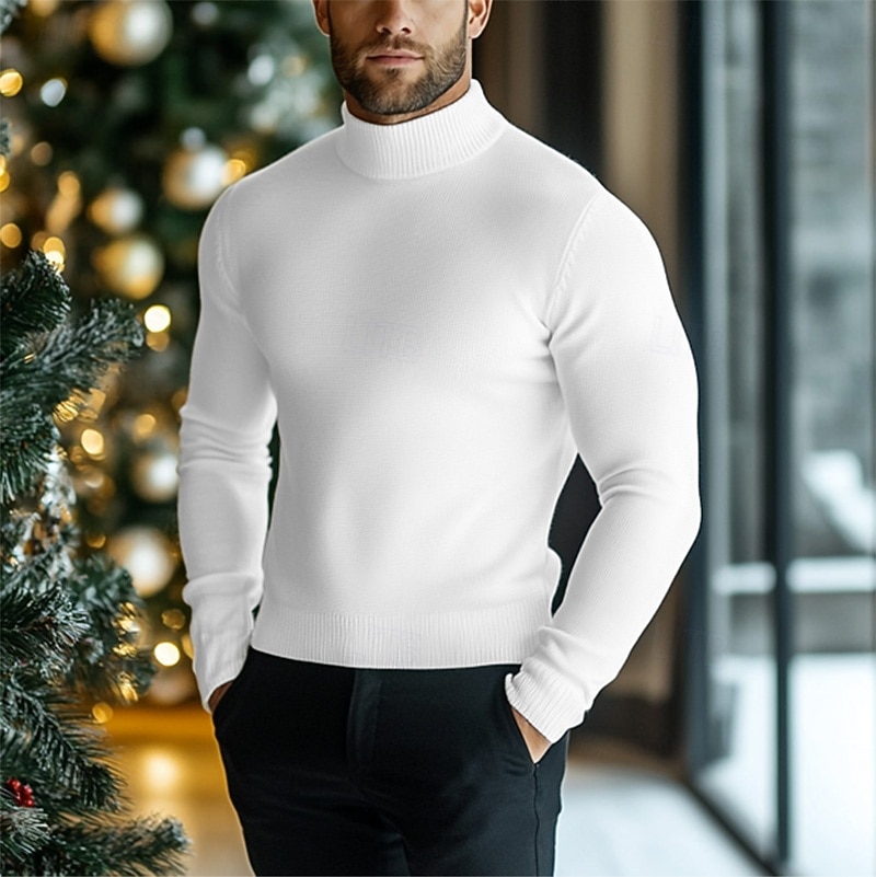 Homme Pull Pull en tricot A côtes Tricoter Normal Tricoté Plein Col Roulé Mode Décontractées Usage quotidien Rendez-vous Vêtement Tenue Automne hiver Noir Blanche S M L de 2025 ? $25.99 –P5