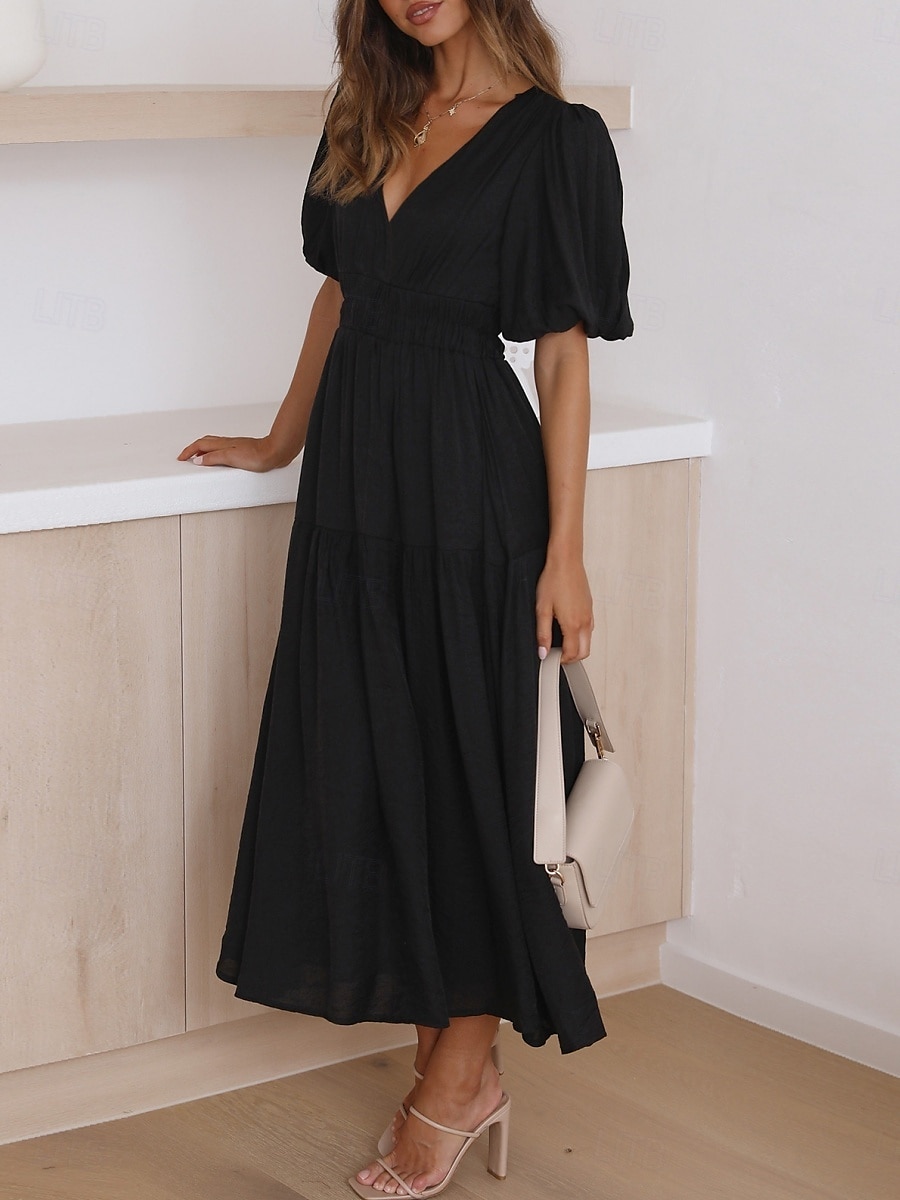 Robe casual Robe Trapèze Robe unie Femme Mini robe A Volants Sport & Loisir Plein Air Décontractées Col V Demi Manches Standard Noir Blanche Fuchsia S M L XL de 2025 ? $52.99 –P5