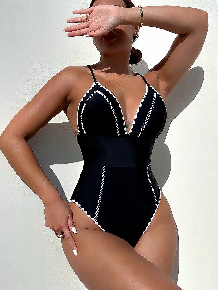 Dam Badkläder En bit Monokini Baddräkt Öppen rygg Magkontroll Hög midja Smal Semester Standkläder Ensfärgat Halterneck Ärmlös Baddräkter 2025 - $28.99 –P1