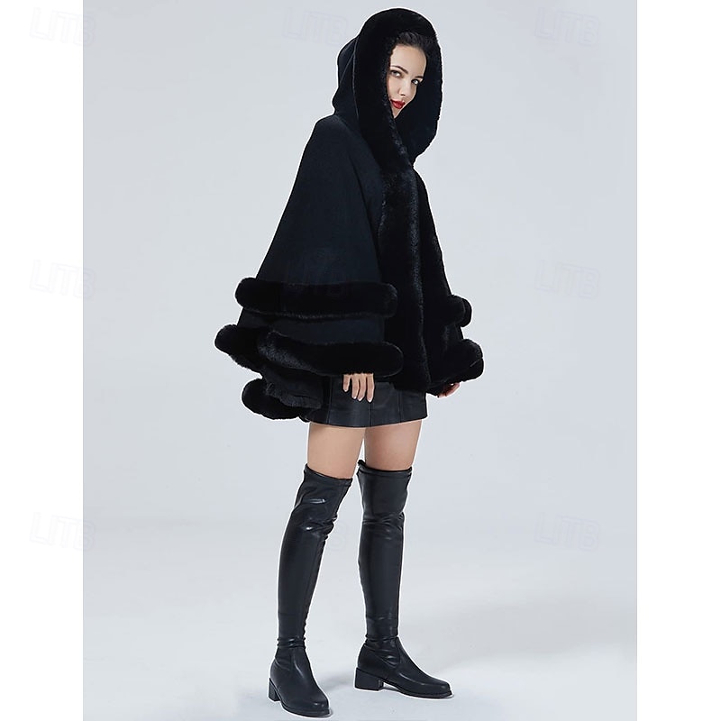 mulheres com capuz poncho capa xale de pele sintética envoltório com acabamento de pele cardigan sem mangas elegante capa moda tops casaco de 2025 por $93.99 –P9