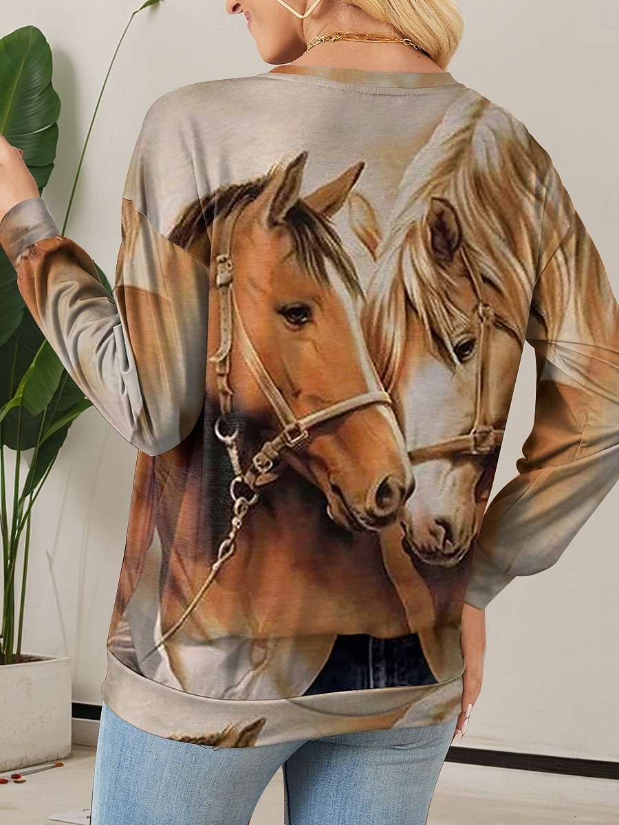 dámský pulovr ležérní zvířecí denní nošení ležérní crew potisk krku dlouhý rukáv khaki podzim zima 2026 - $28.99 –P2