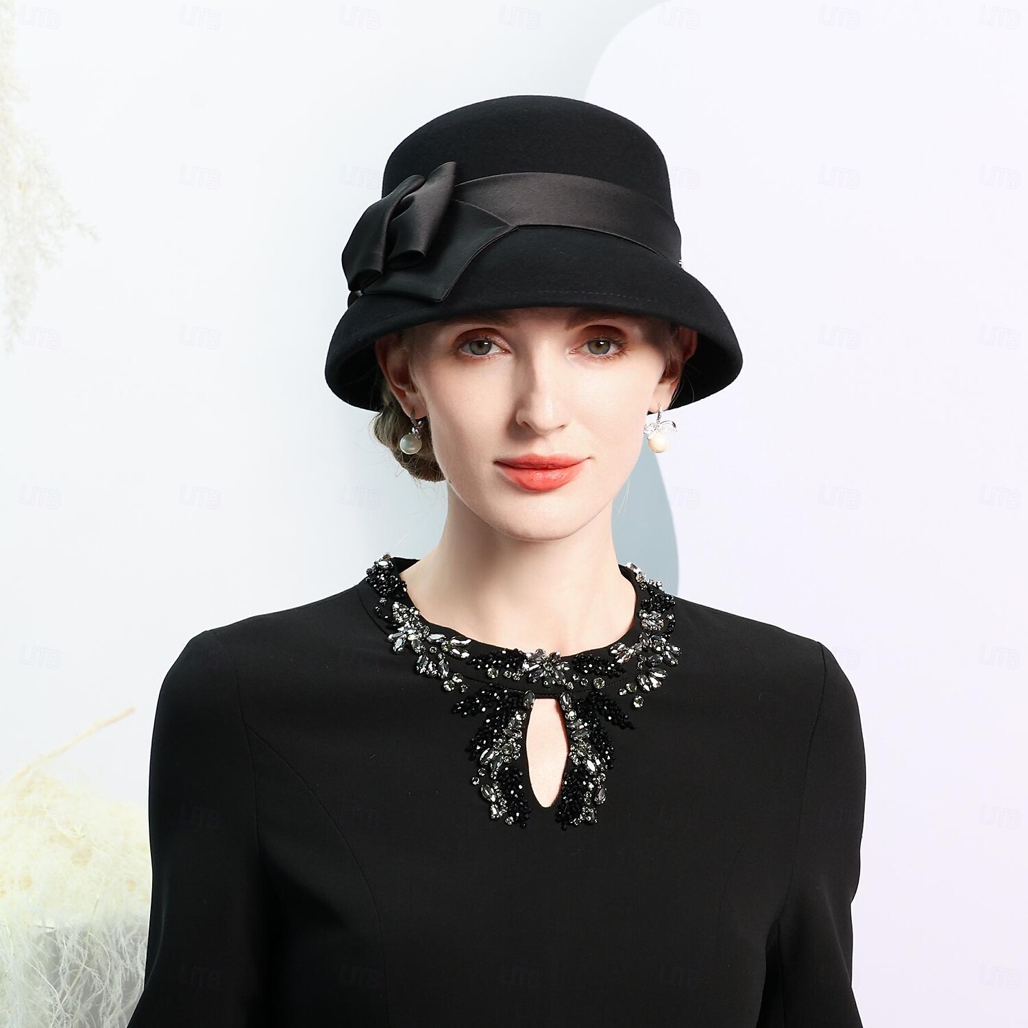 Czapki 100% wełna Melonik Kapelusz Fedora Ślub Herbaciane przyjęcie Elegancja Ślub Z Kokarda Czysty Kolor Winieta Nakrycia Głowy 2026 - $46.99 –P7