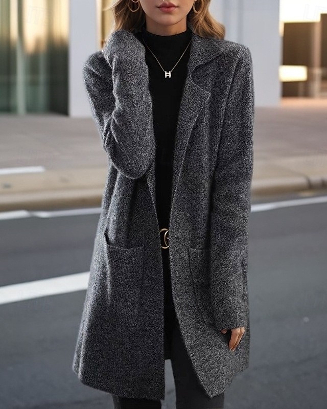 Women's Sweater Cardigan Sweater Jacket Shirt Collar Knit Pocket Knitted Spring Fall Home Daily Weekend Elegant Daily Casual Long Sleeve Pure Color Black Camel 2025 - $56.99 –P9