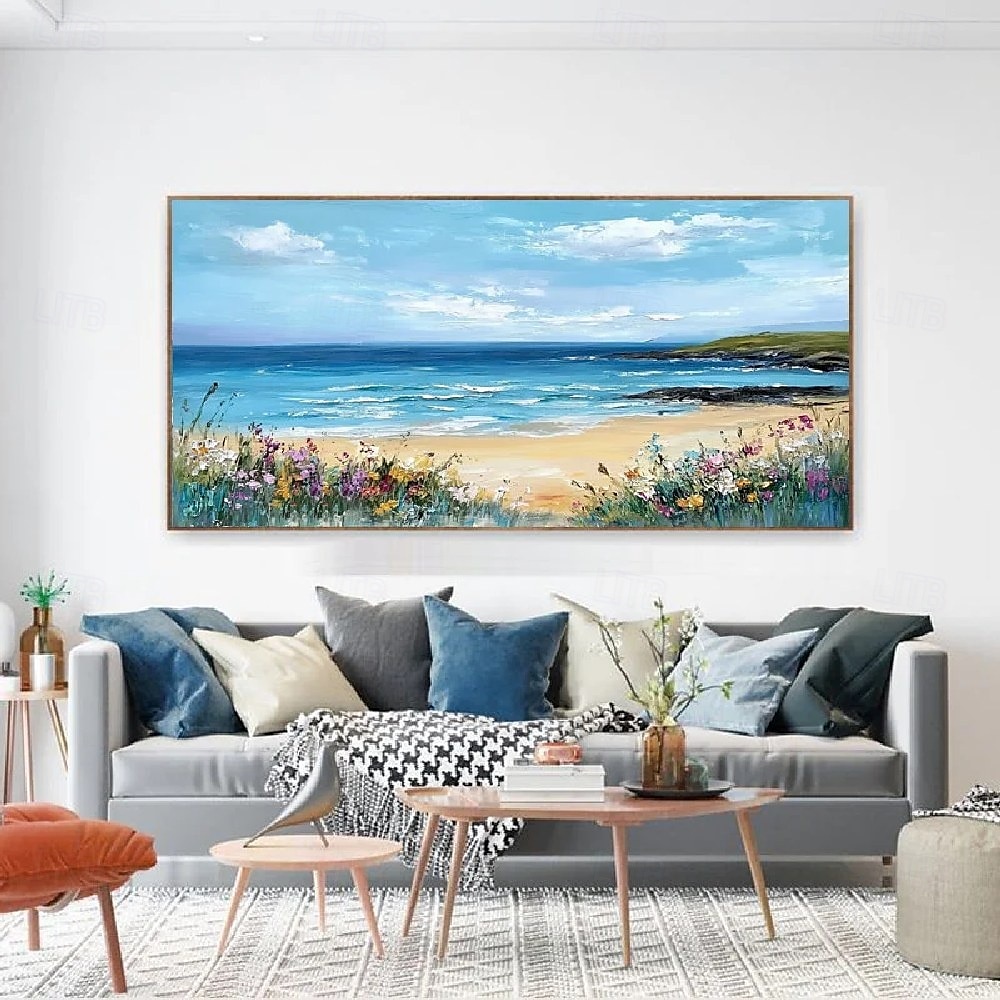 blaues Ozean-Ölgemälde handgemachtes zeitgenössisches Indigo-Gemälde großes Himmel-Meer-Gemälde Kunst Ozean-Meer-Gemälde Wohnkultur-Gemälde 3D-Meer abstraktes Ölgemälde weiße Wellen Textur-Gemälde 2025 - $75.99 –P2