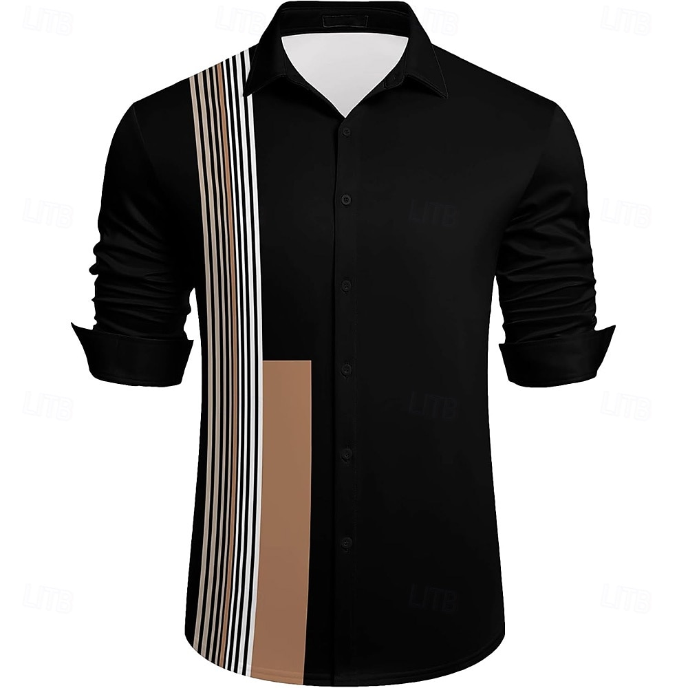 Bărbați Geometric Cămașă de bowling Camașă cu nasturi Manșon Lung Casual În aer liber Vacanță Primăvară Toamnă Răsfrânt Butonul sus Negru 2025 - $24.99 –P2