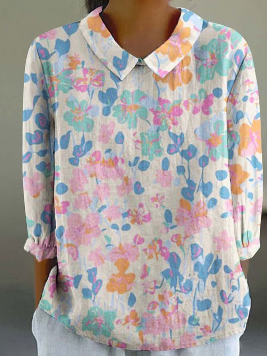Women's Shirt Linen-Inspired Shirts Graphic Daily Stylish Long Sleeve Shirt Collar Party Work Daily White Blue Sky Blue Spring & Fall 2025 - $29.99 –P2