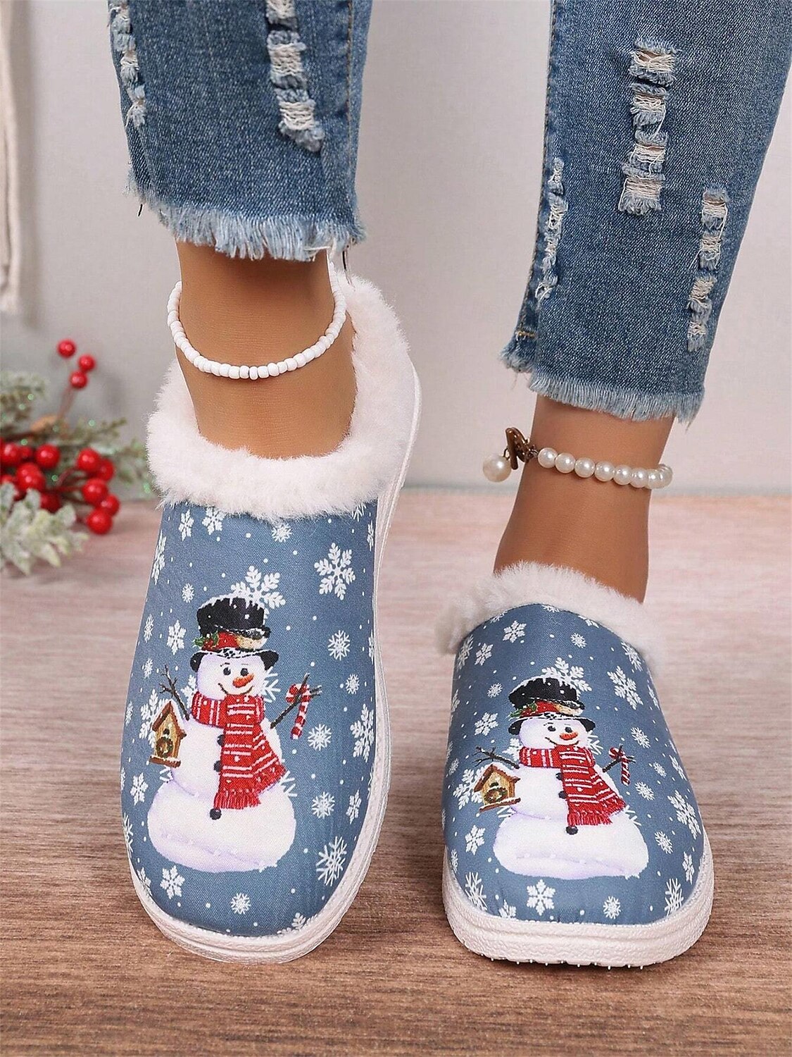 Weihnachts-Schneemann-Hausschuhe für Damen mit Kunstfellfutter – gemütliche und festliche Winterschuhe für den Innenbereich 2025 - $24.99 –P3