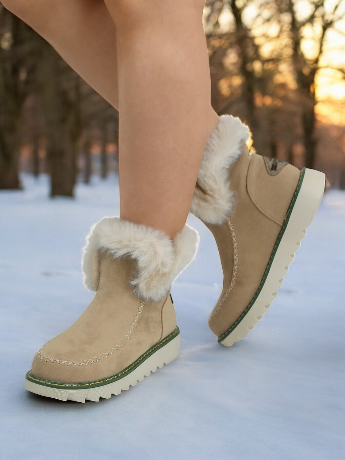 Botas femininas de inverno com forro de pele sintética bege – calor aconchegante com sola antiderrapante para estilo em climas frios de 2025 por $42.99 –P2