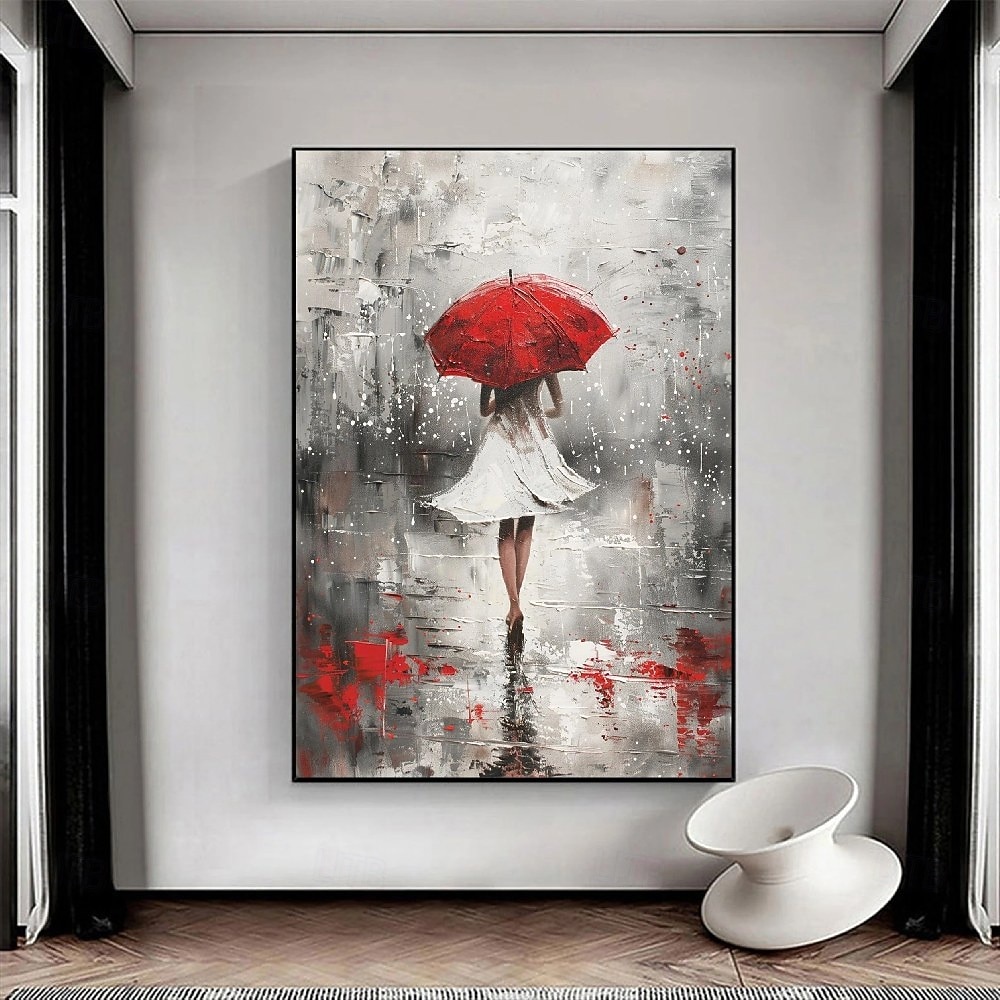 abstraktes Regentag-Ölgemälde auf Leinwand, handgemalt, hübsches Mädchengemälde, großes Portrait-Ölgemälde, handgemalte Wandkunst, individuelles Mädchengemälde für Schlafzimmer, Kunstwerk, 2025 - $123.99 –P6