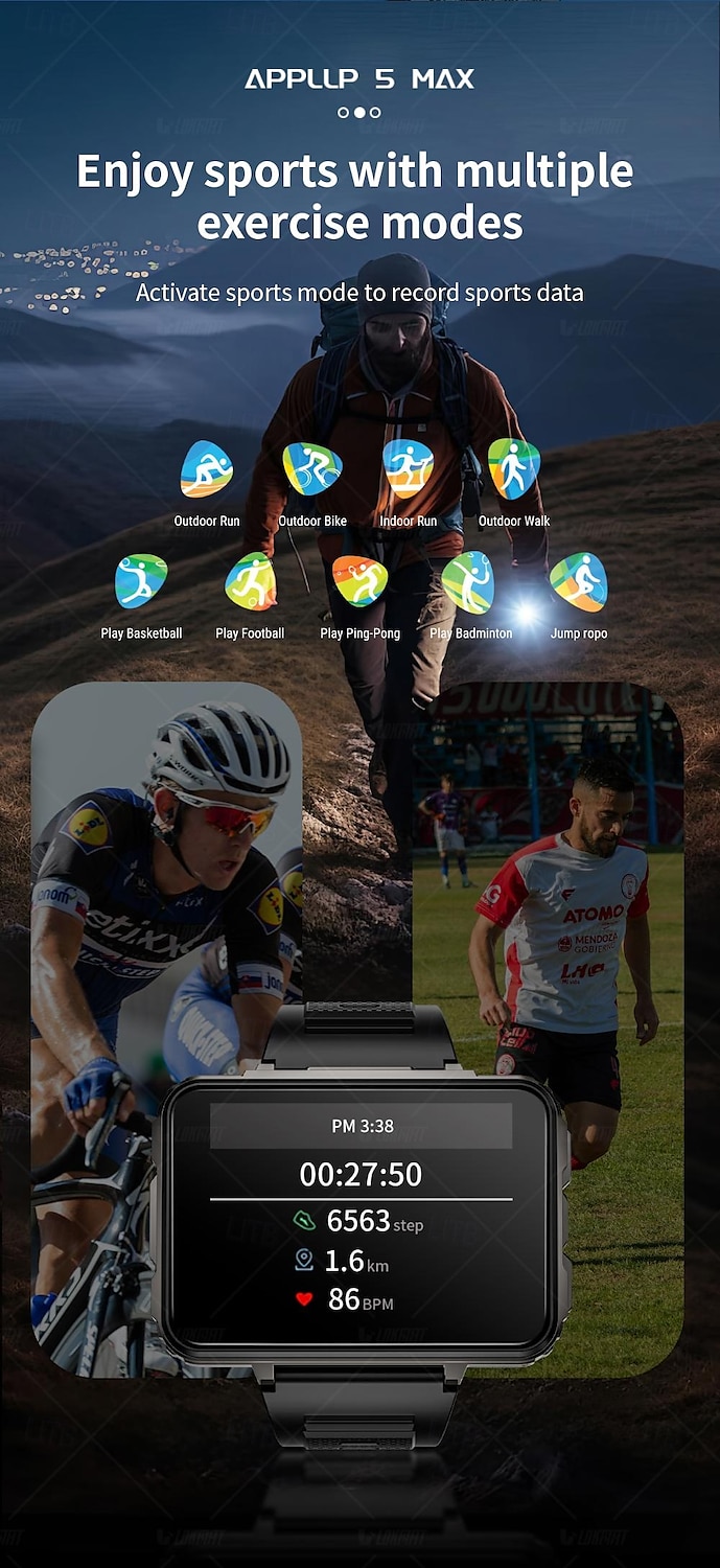 LOKMAT APPLLP 5 MAX Умные часы 2.4 дюймовый Смарт-часы-телефон 3G 4G Bluetooth Педометр Напоминание о звонке Датчик для отслеживания сна Совместим с Android iOS Женский Мужчины GPS 2025 - $231.99 –P18