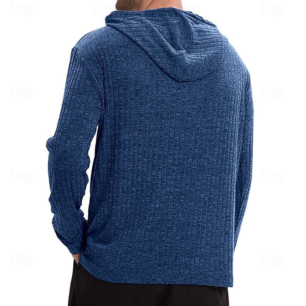 Herr Ribbstickad t-shirt T-tröja Långärmad tröja Långärmad Huva Henley Vår & Höst Ensfärgat Dagligen Ledigt Gatustil Huva Utomhus Gata Casual Ljusblå Svart Vit Topp t-shirt för män 2025 - $22.99 –P2