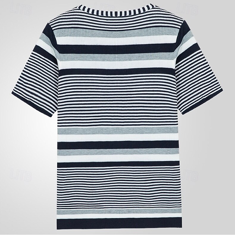 Herren T Shirt Strick-T-Shirt T-Shirt Kurze Ärmel Rundhalsausschnitt Sommer Streifen Grubenstreifen Mode Designer Basic Gestrickt Urlaub Straße Ausgehen Dunkel Blau Top T-Shirt für Herren 2026 - $23.99 –P4