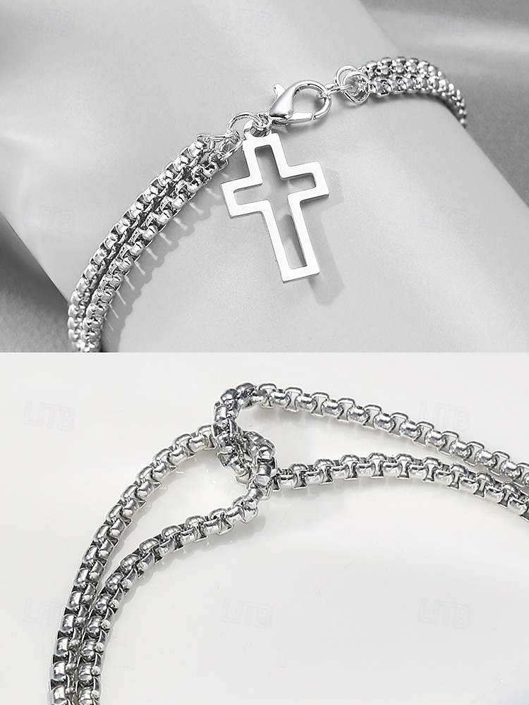 Herrenarmband mit Kreuzanhänger – doppellagiges Kettendesign für religiöse oder lässige Anlässe 2025 - $7.99 –P4