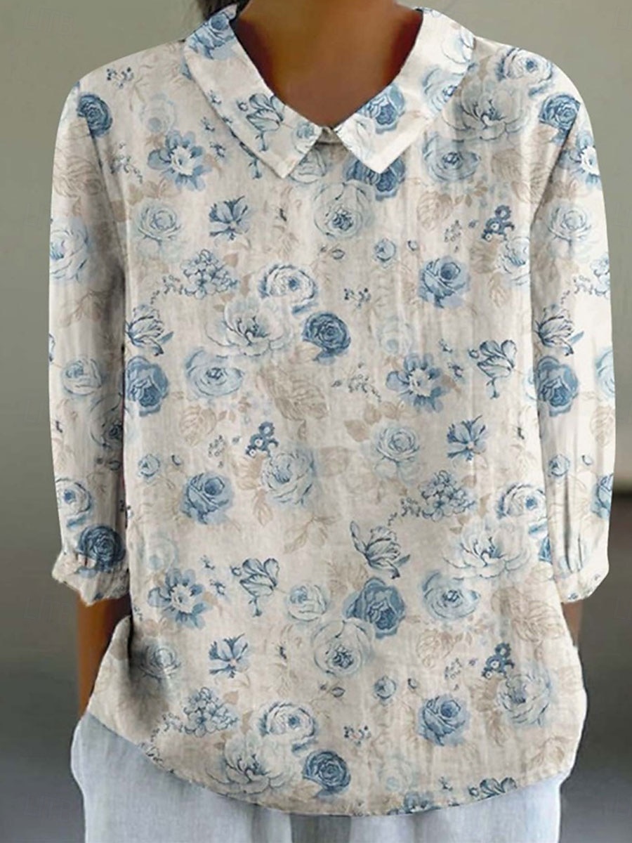 Women's Shirt Linen-Inspired Shirts Long Sleeve Shirt Collar White Blue Green Spring Fall 2025 - $29.99 –P5