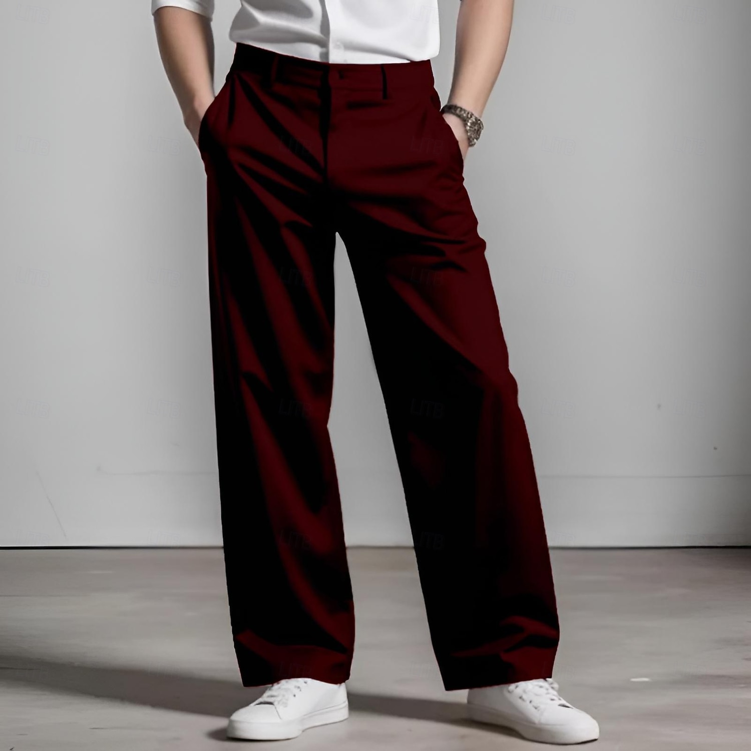Men's Trousers Dress Pants Baggy Pants Suit Pants Pocket Straight Leg Plain Comfort Soft Full Length Daily Business Formal Fashion Streetwear Black White 2026 - $29.99 –P4