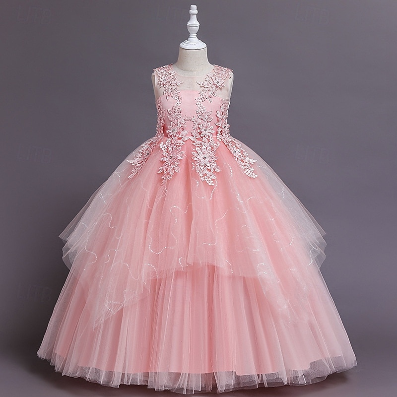 Vestido para Meninas das Flores Crianças Para Meninas Vestido de princesa Espetáculo Casamento Festa Elegante Lindo Com Transparência Côr Sólida Sem Manga Gola Redonda Branco Rosa 4 anos + de 2025 por $40.99 –P10