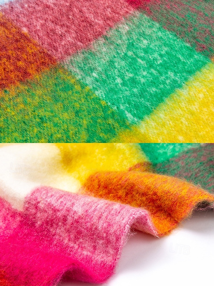 Bufanda de invierno de gran tamaño con cuadros coloridos para mujer | Chal suave y cálido similar a la lana con borlas | Accesorio moderno para clima frío para atuendos casuales y formales 2025 - $14.99 –P5