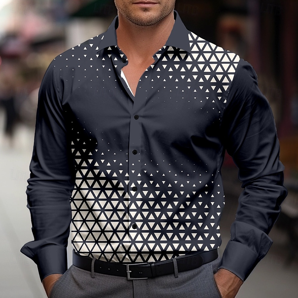Herren Geometrisch Hemd Oberhemd Knopfhemd Langarm Sport Business-Casual B¨¹ro Arbeit Täglich Frühling Herbst Umlegekragen Schwarz 2025 - $26.99 –P1