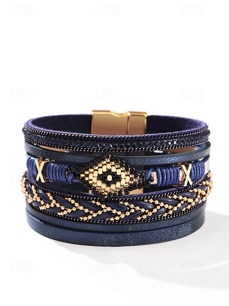boho koralikowa wielowarstwowa skórzana bransoletka – modna damska bransoletka z zapięciem magnetycznym do swobodnych i boho stylizacji 2025 - $11.99 –P10