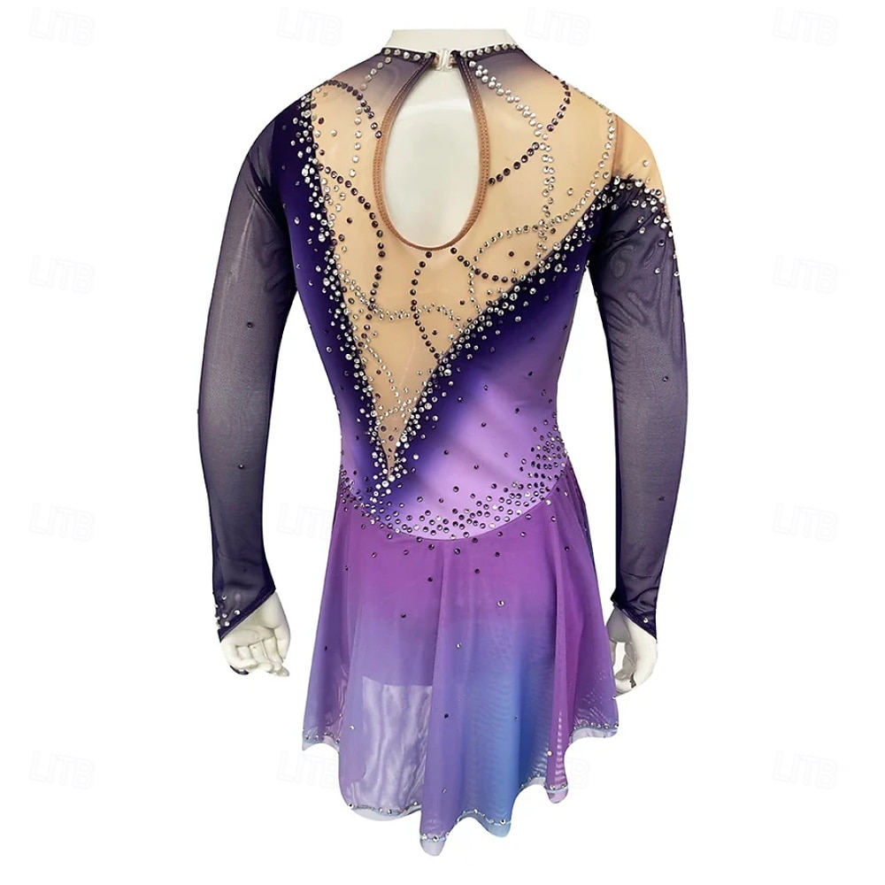 Figure Skating Dress Women's Girls' Ice Skating Dress Purple High  Elasticity Training Competition Skating Wear Classic Crystal / Rhinestone  Long Sleeve Ice Skating Figure Skating 2026 - $258.69
