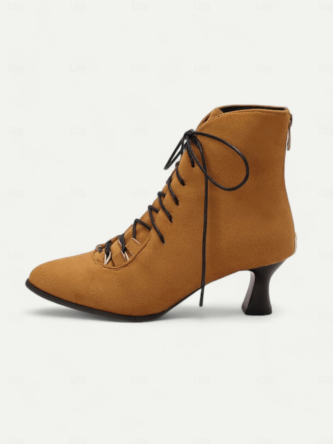 Women's Burgundy Lace-Up Victorian Ankle Boots – Elegant Suede Heeled Footwear for Formal Occasions and Vintage Style 2025 - $46.99 –P6