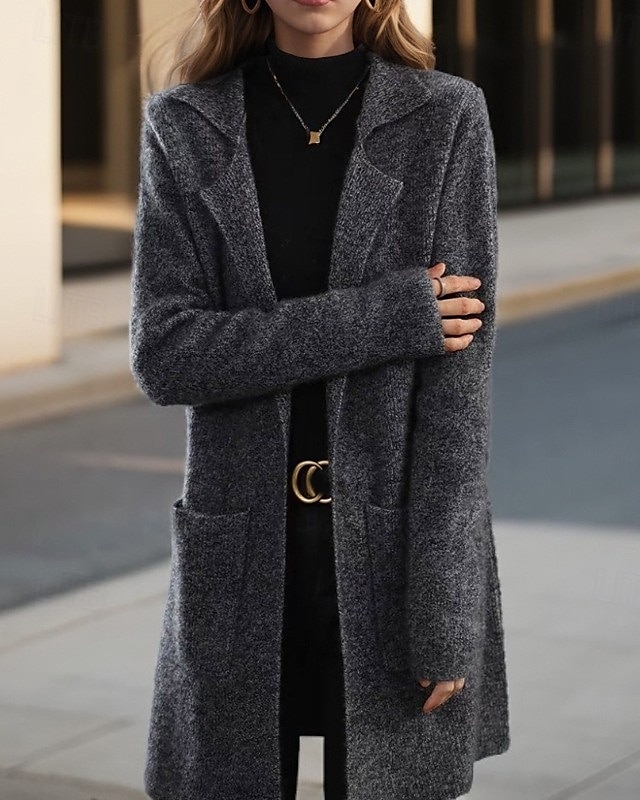 Women's Sweater Cardigan Sweater Jacket Shirt Collar Knit Pocket Knitted Spring Fall Home Daily Weekend Elegant Daily Casual Long Sleeve Pure Color Black Camel 2025 - $56.99 –P7