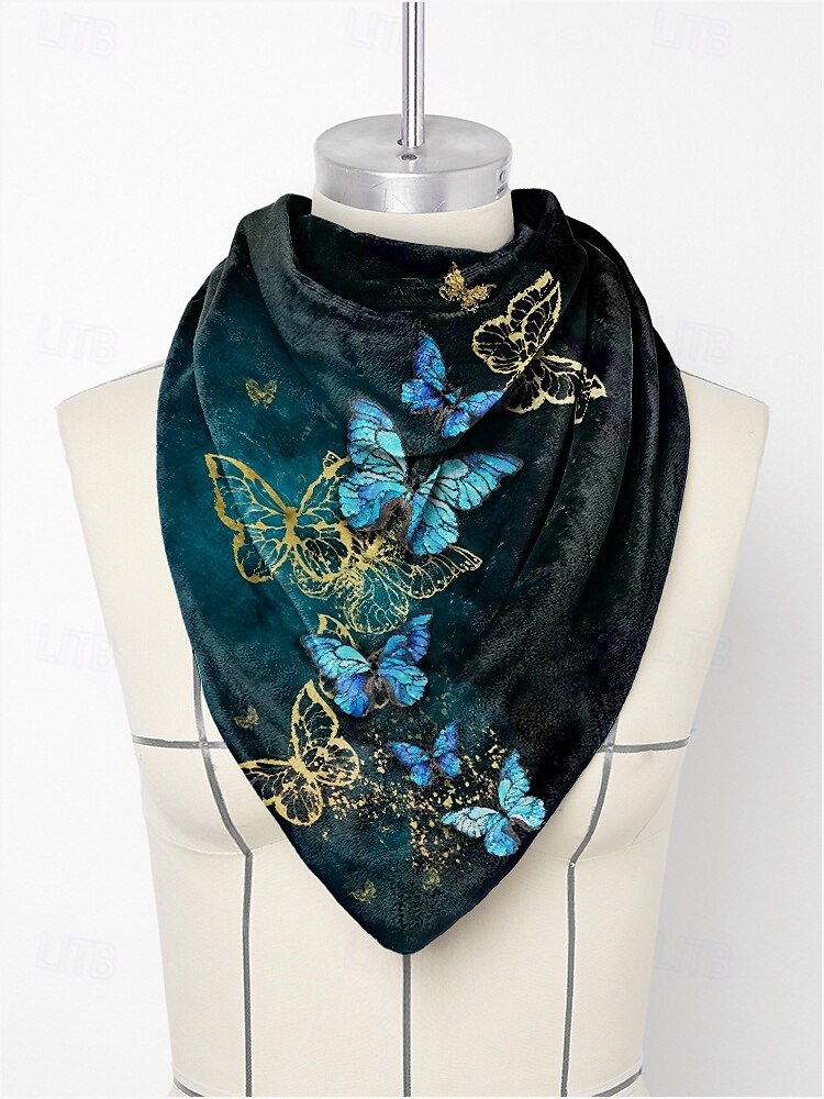 Women's Scarf with Blue and Gold Butterfly Print - Soft and Elegant Accessory for Casual and Formal Wear 2025 - $11.99 –P3
