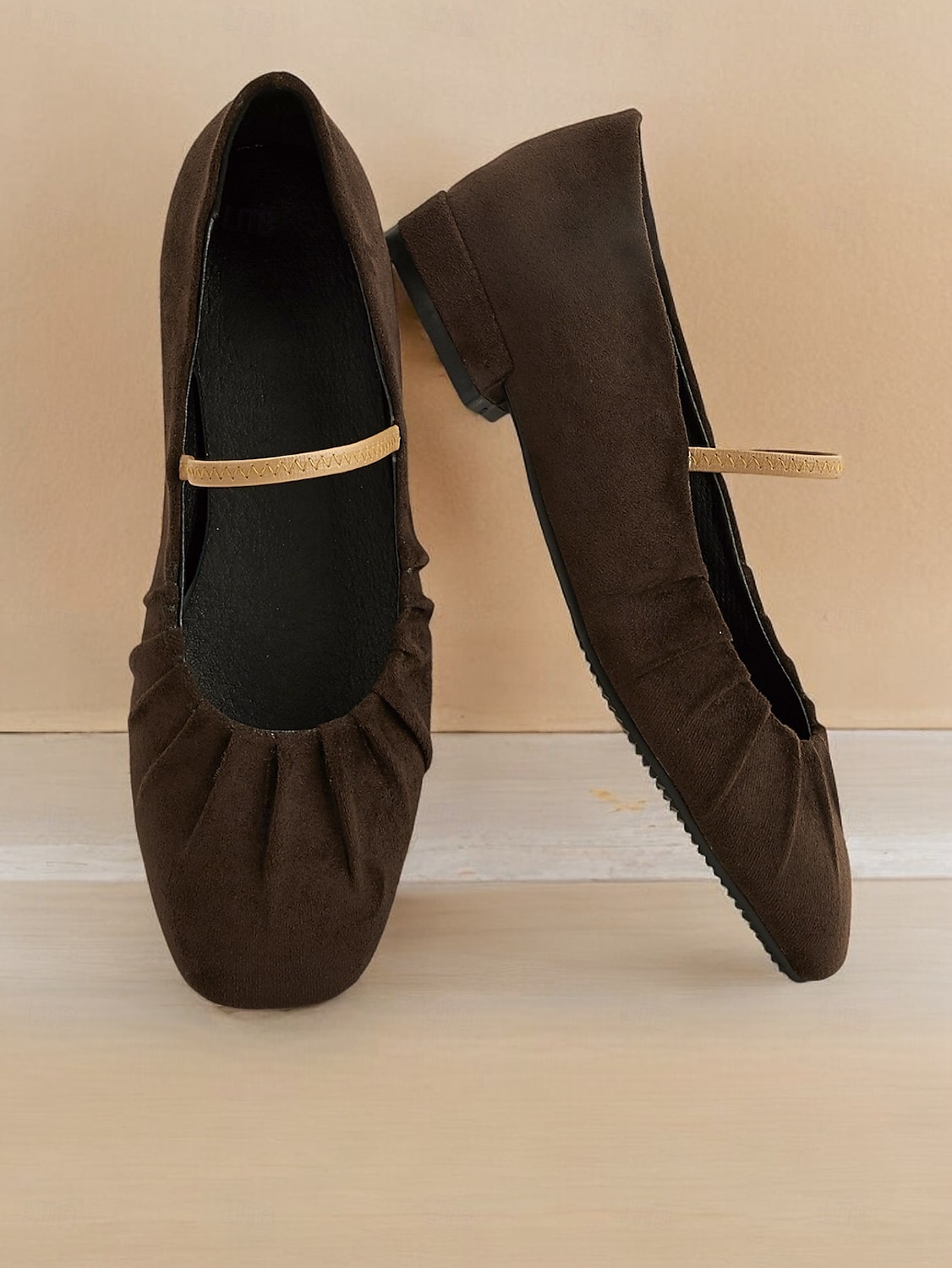 Women's Retro Brown Suede Flats – Elastic Strap Ballet Shoes with Pleated Detailing, Perfect for Casual Outings and Vintage-Inspired Fashion 2025 - $46.99 –P5
