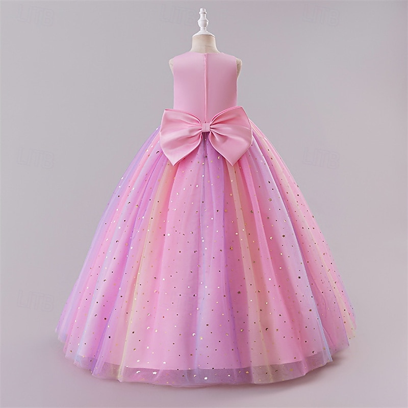 Blomsterpikekjole Barn Jente Prinsesse kjole Ytelse Bryllup Fest Elegant Vakker Netting Regnbue Ermeløs Crew-hals Rosa Blå 4 år + 2025 - $43.99 –P8