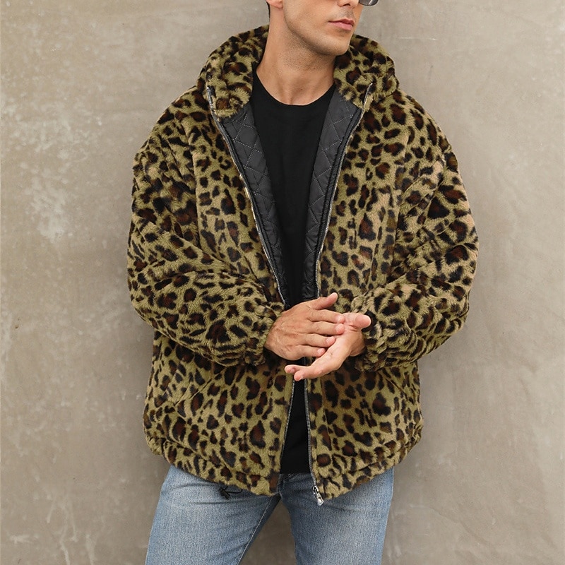 Herren Winterjacke Fleecejacke Mantel aus Kunstpelz Täglich Urlaub warm Tasche Vlies Herbst Winter Leopard-Druck Modisch Strassenmode Mit Kapuze Standard Gelb Blau Grün Jacken 2026 - $57.99 –P15