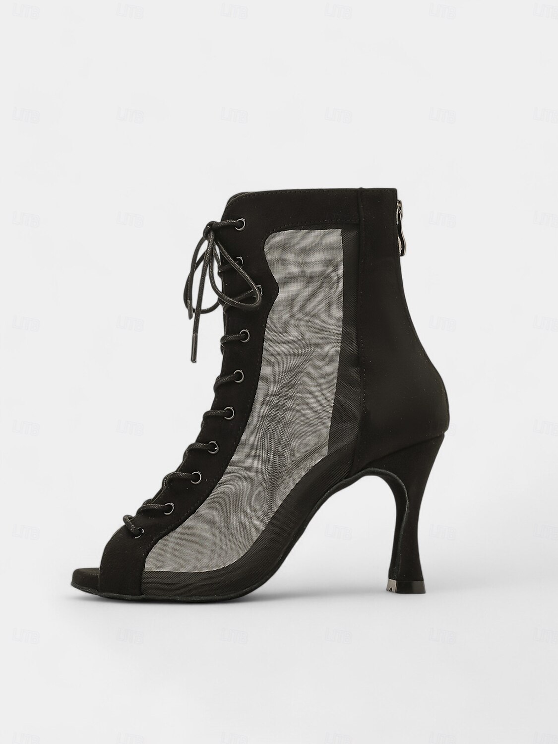 Women's Mesh Lace-Up Peep-Toe Heeled Latin Dance Shoes with Soft Suede Sole – Breathable Transparent Panel Design with Stiletto Heel, Ideal for Salsa, Tango, and Latin Dance 2025 - $59.99 –P3