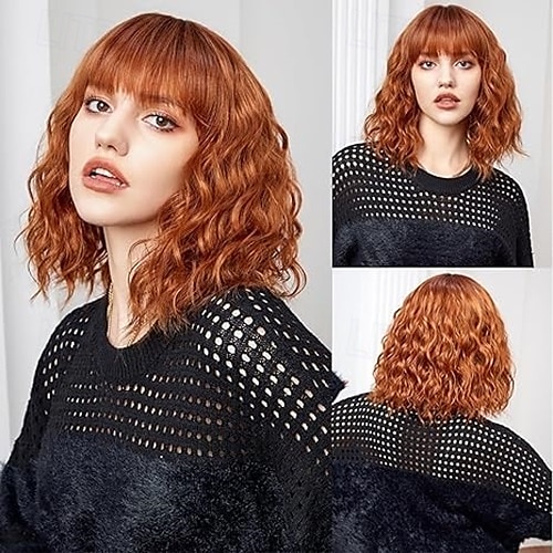 Short Wig Shoulder Length Bob Curly Wavy Wig With Bangs for Women Charming Heat-resistant Synthetic Hair Wigs for Date Daily Use 2025 - $19.49 –P5