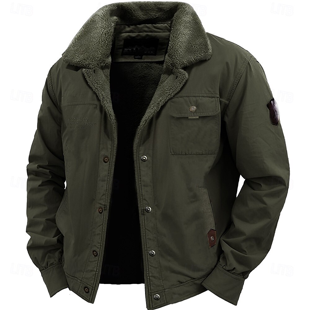 brodert fleecejakke for menn sherpa trucker jakke arbeid cargo jakke turn-down krage varm vinter bomullsjakke vintage casual gå ut jakke multilommer 2025 - $52.99 –P2