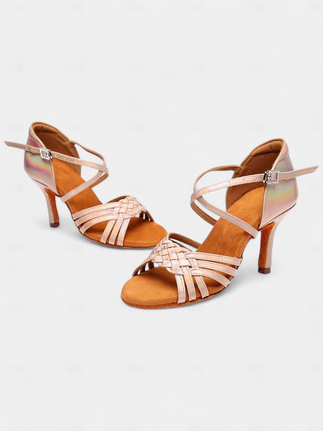 Women's Silver Holographic Dance Sandals with Soft Suede Sole, Cross-Strap Design and Low Heel - Ideal for Salsa, Latin, and Ballroom Dancing 2025 - $42.99 –P9