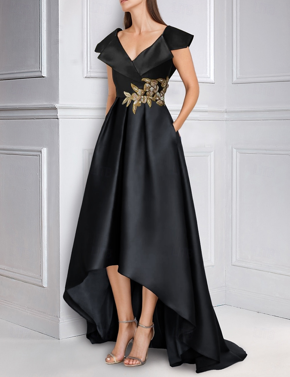 Vestido de Festa Elegante Estilo A Vestido de Noite Formal Sem Mangas Decote em V de Cetim com Pregas e Appliques de 2025 por $193.99 –P1