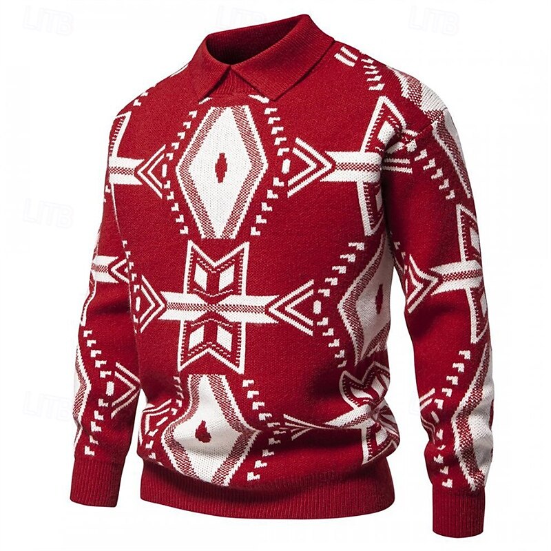 Herren Pullover Strickpullover Gerippt Stricken Standard Strick Raute Kargen Modisch Basic Freizeitskleidung Verabredung Bekleidung Herbst Winter Schwarz Rote S M L 2025 - $39.99 –P1
