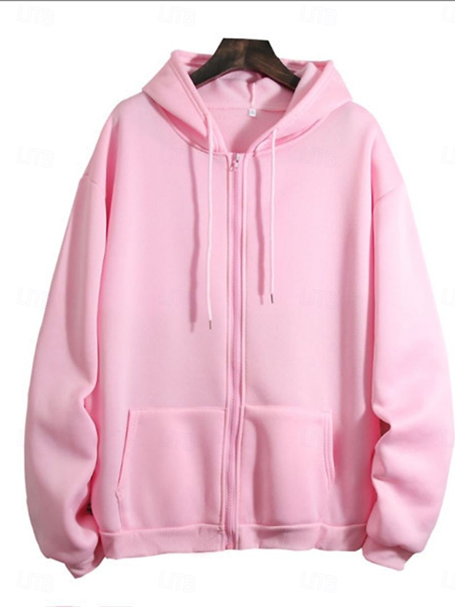 Women's Hoodie Sweatshirt Casual Street Dailywear Hoodie Zip Up Front Pocket Long Sleeve Pink Purple Beige Fall Winter 2025 - $24.99 –P2
