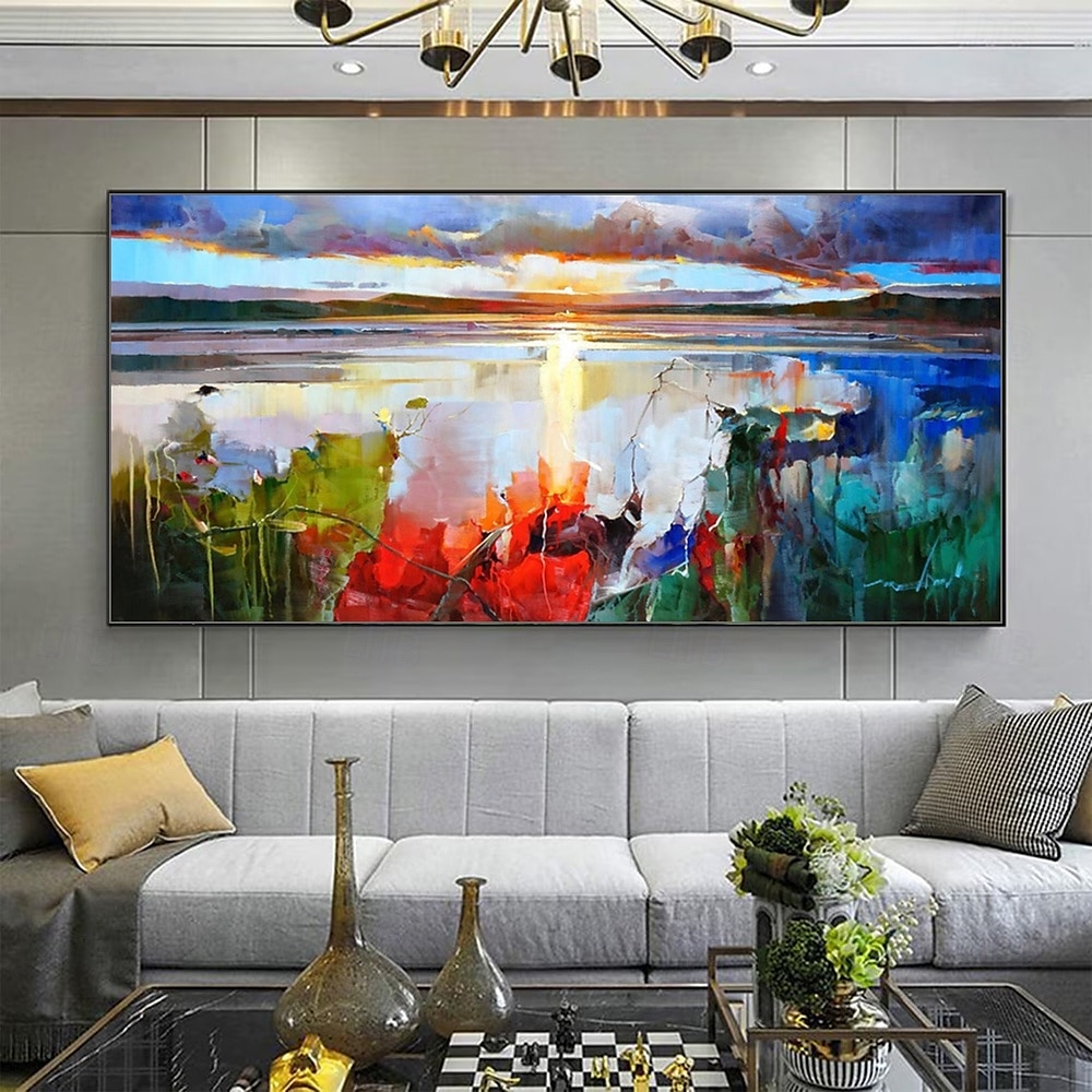 Mintura Handmade Lake View Oil Paintings On Canvas Wall Art Decoration Modern Abstract Landscape Picture For Home Decor Rolled Frameless Unstretched Painting 2025 - $77.99 –P2