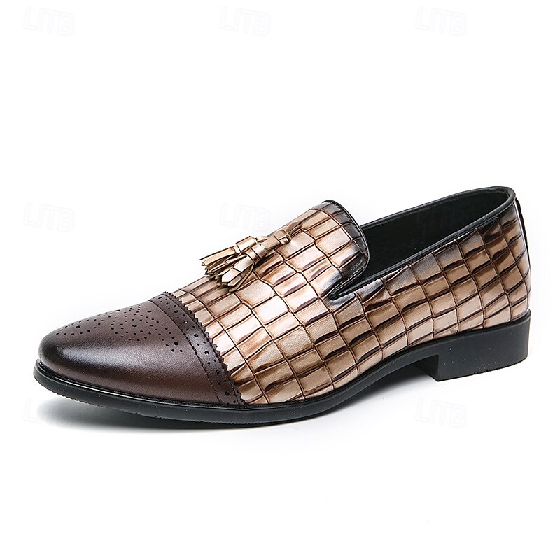 mocassini da uomo in similpelle con motivo coccodrillo marrone e dettaglio nappa – eleganti scarpe eleganti slip-on per occasioni formali e abbigliamento da ufficio del 2025 a $46.99 –P7