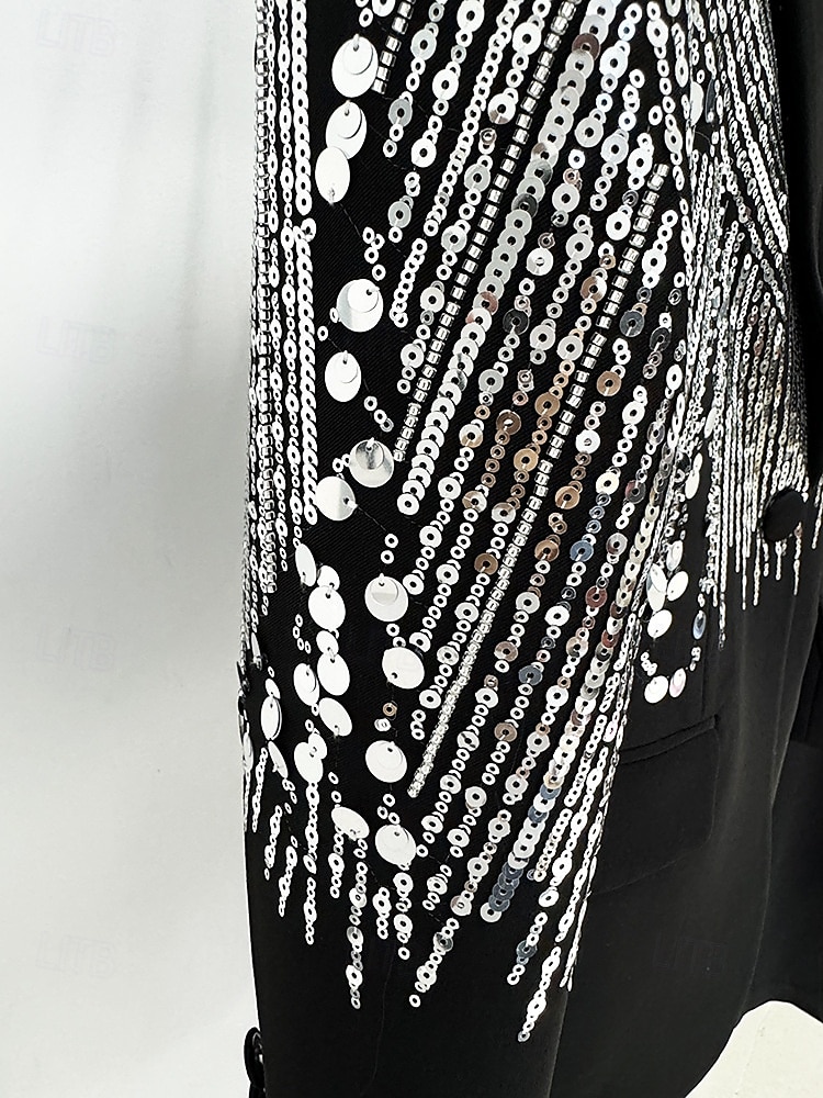 Two Piece Pantsuit Evening Gown Vintage Dress Tuxedo Dress Formal Wedding Floor Length Long Sleeve Shirt Collar  with Glitter 2025 - $199.99 –P11