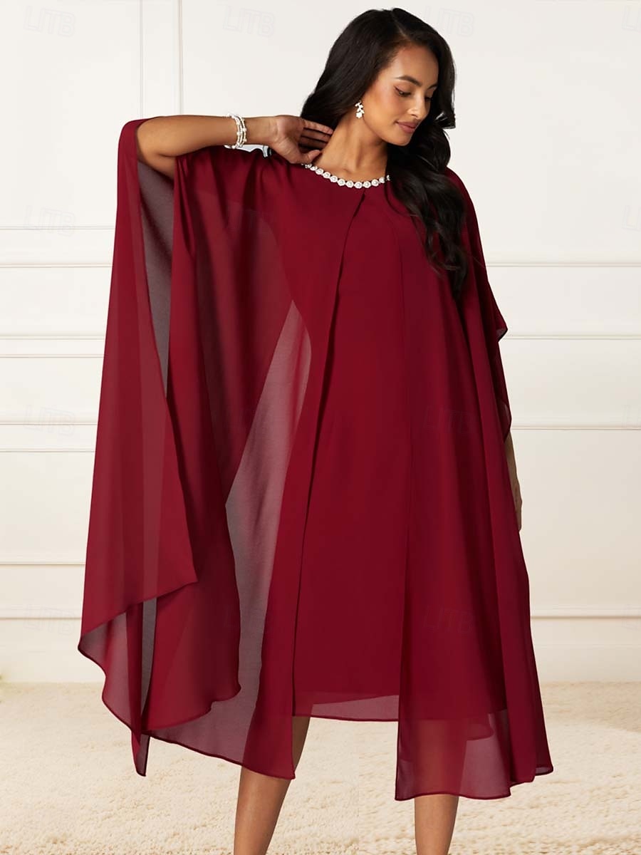Mulheres Comprimento do chá Vestido de formatura Elegante Coquetel Normal Meia Manga Gola Redonda Vermelho Verão Primavera de 2025 por $66.99 –P3