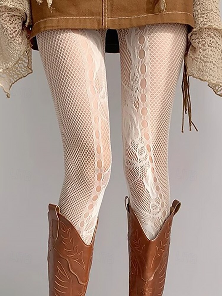 dámské vintage krajkové síťované punčochy – složité punčochy s květinovým vzorem, ideální pro vrstvené boho outfity a zvláštní příležitosti 2025 - $9.99 –P1