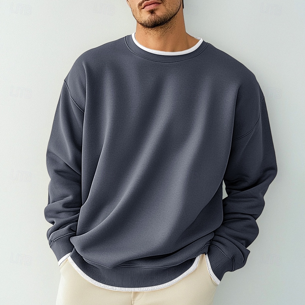 Men's T Shirt Oversized Shirt Tee Top Long Sleeve Shirt Long Sleeve Crew Neck Spring &  Fall Solid Color Daily Casual Street Style Fake two piece Rib Hem Outdoor Street Causal Black Gray Wine Top Tee 2025 - $16.49 –P9